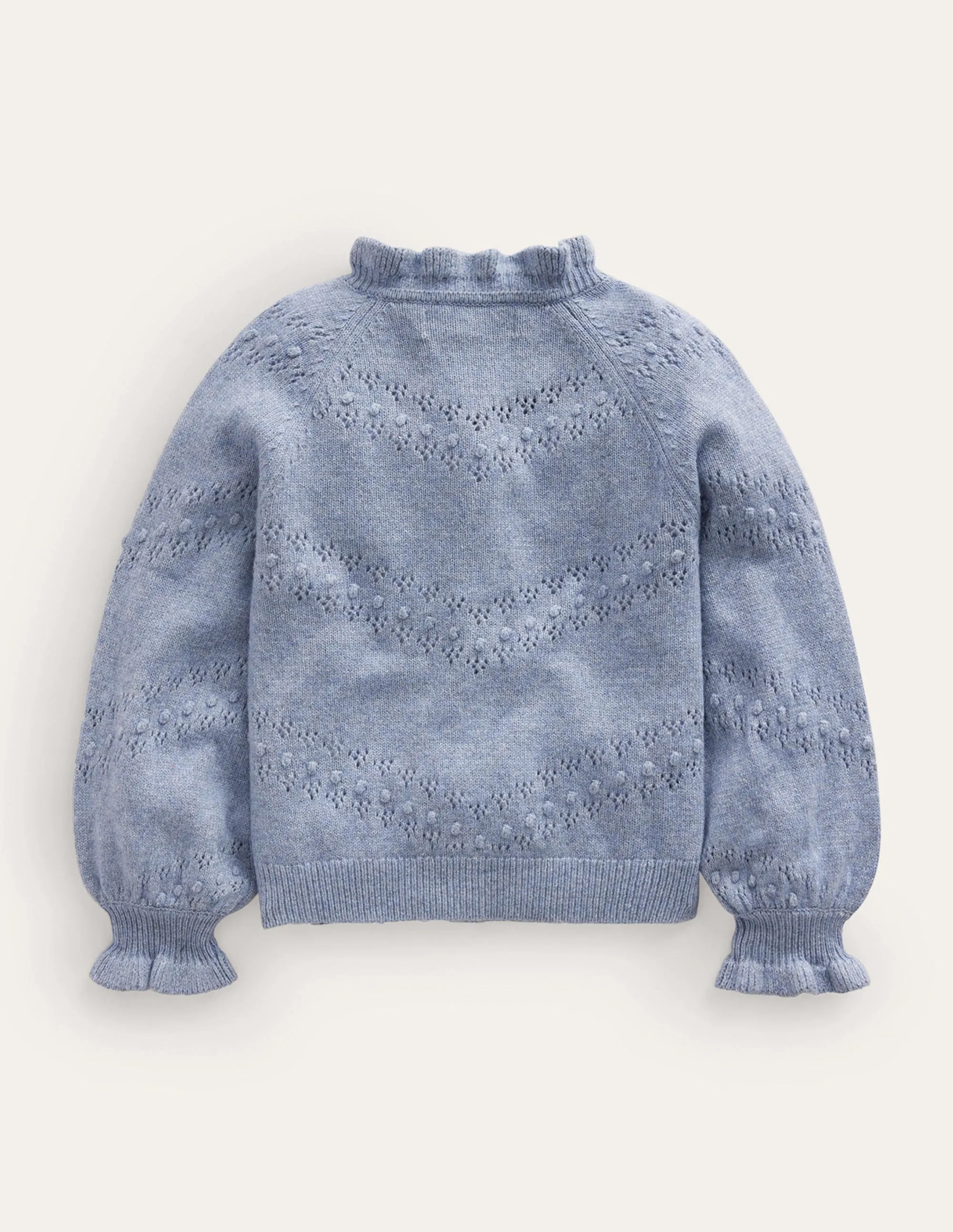 Embroidered Frill Cardigan-Pebble Blue