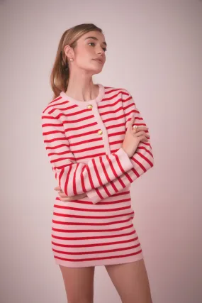 EMMA KNIT STRIPED MINI SKIRT IN PINK AND RED