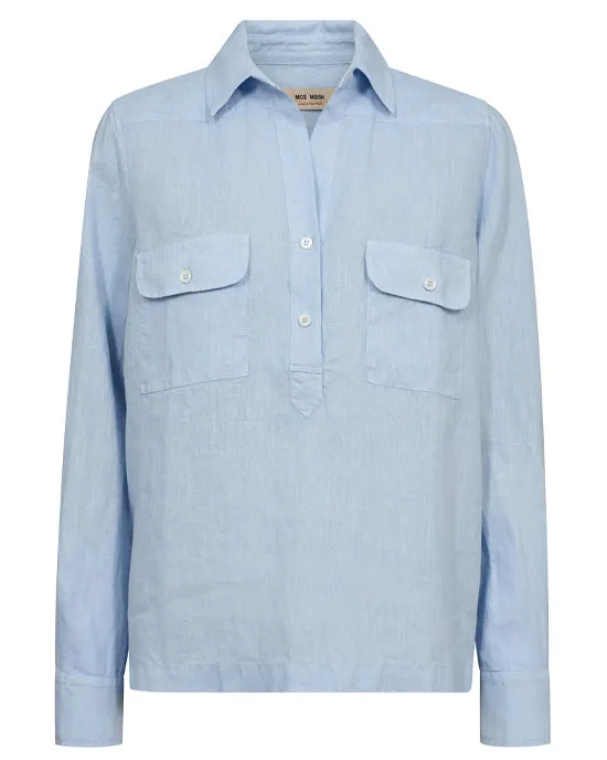 Enna Linen Pocket Blouse Skyway