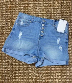 Felicia Light Blue Semi Distressed High Waisted Shorts