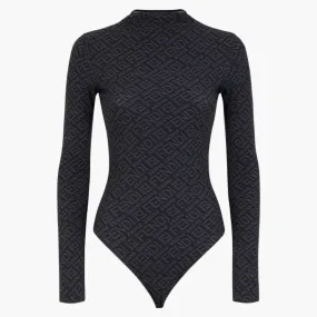 Fendi X Skims Mock Neck Long Sleeve Bodysuit Black