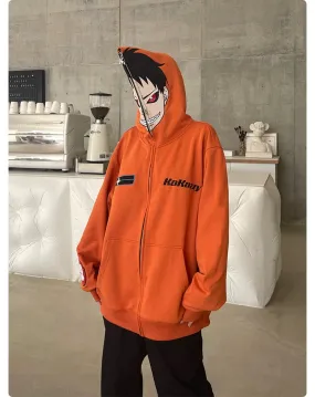 Fire Force Inspired Orange Zip-Up Hoodie - 400GSM Oversized Anime Streetwear