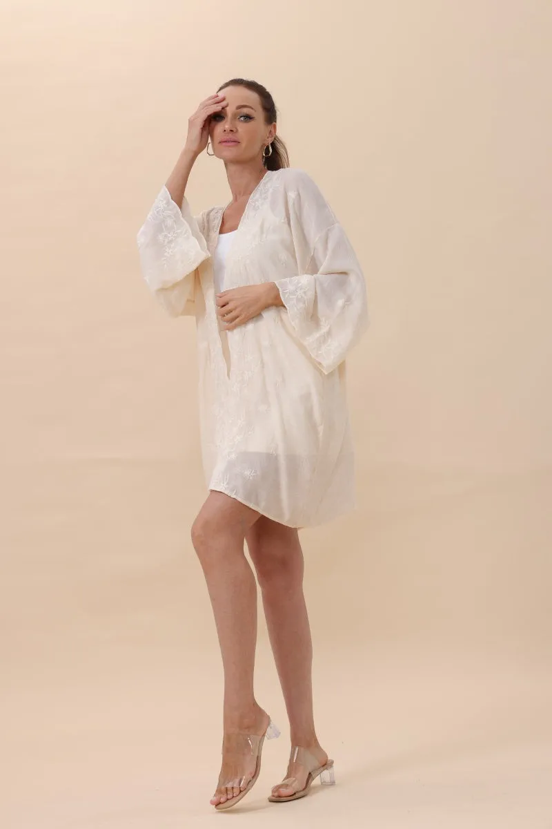 Floral Embroidered Open Front Kimono Cardigan – Lightweight
