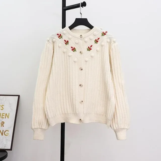Flower Embroidered Knitted Cardigan