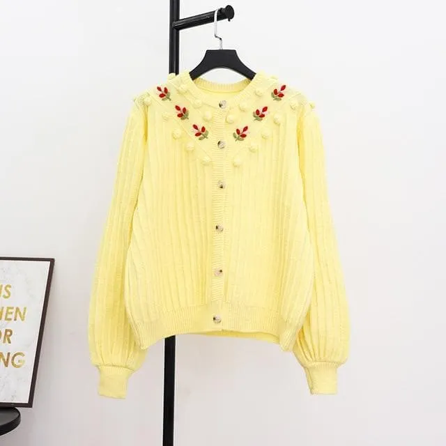 Flower Embroidered Knitted Cardigan
