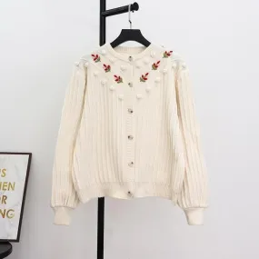Flower Embroidered Knitted Cardigan