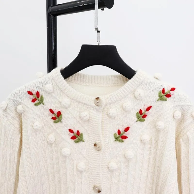 Flower Embroidered Knitted Cardigan