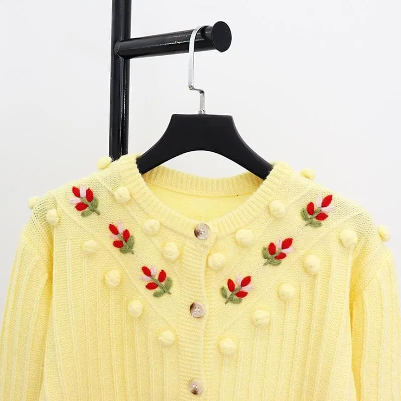 Flower Embroidered Knitted Cardigan
