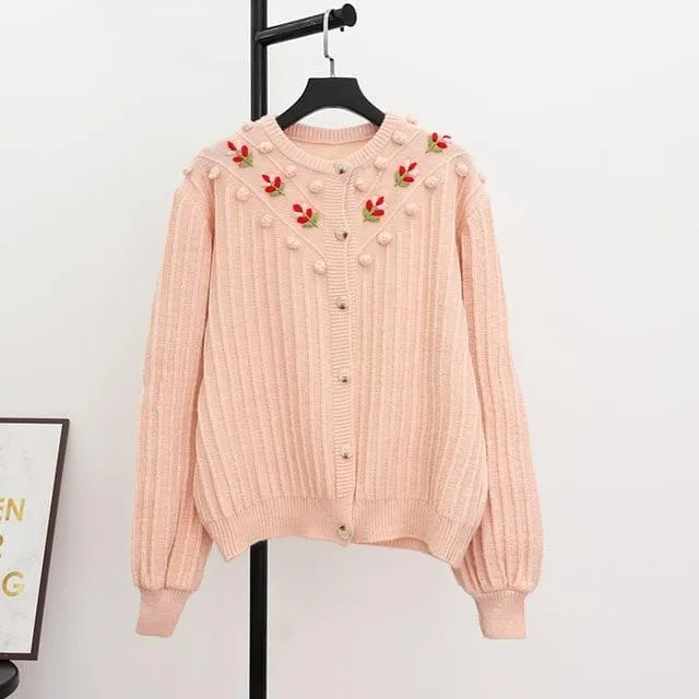Flower Embroidered Knitted Cardigan