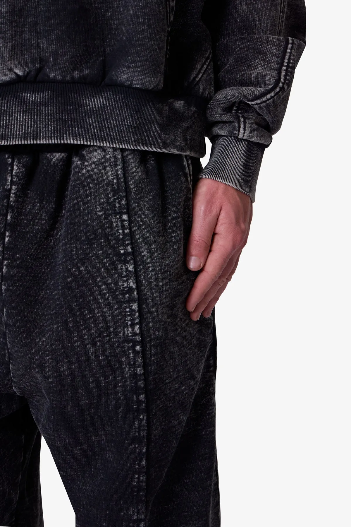 Frayed Seam Acid Wash Sweatpants - Black