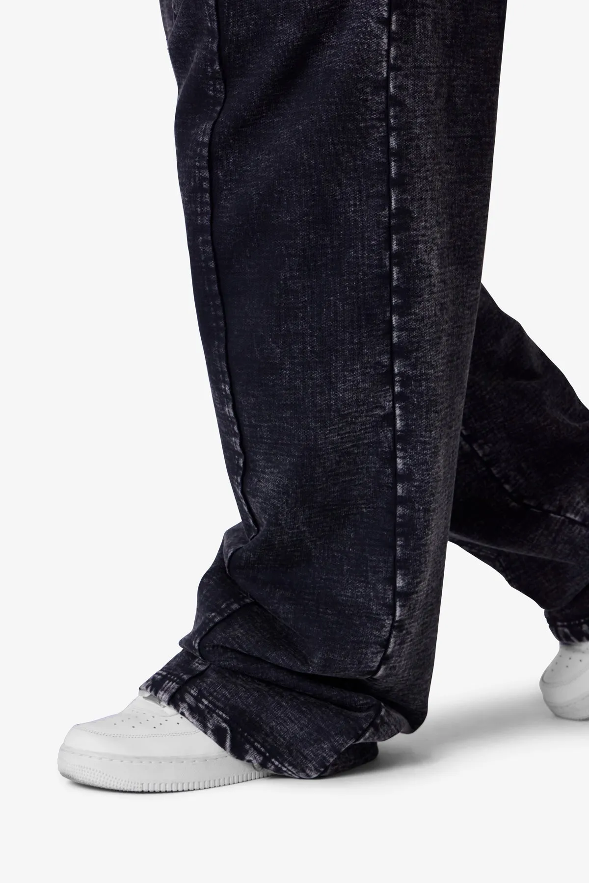 Frayed Seam Acid Wash Sweatpants - Black