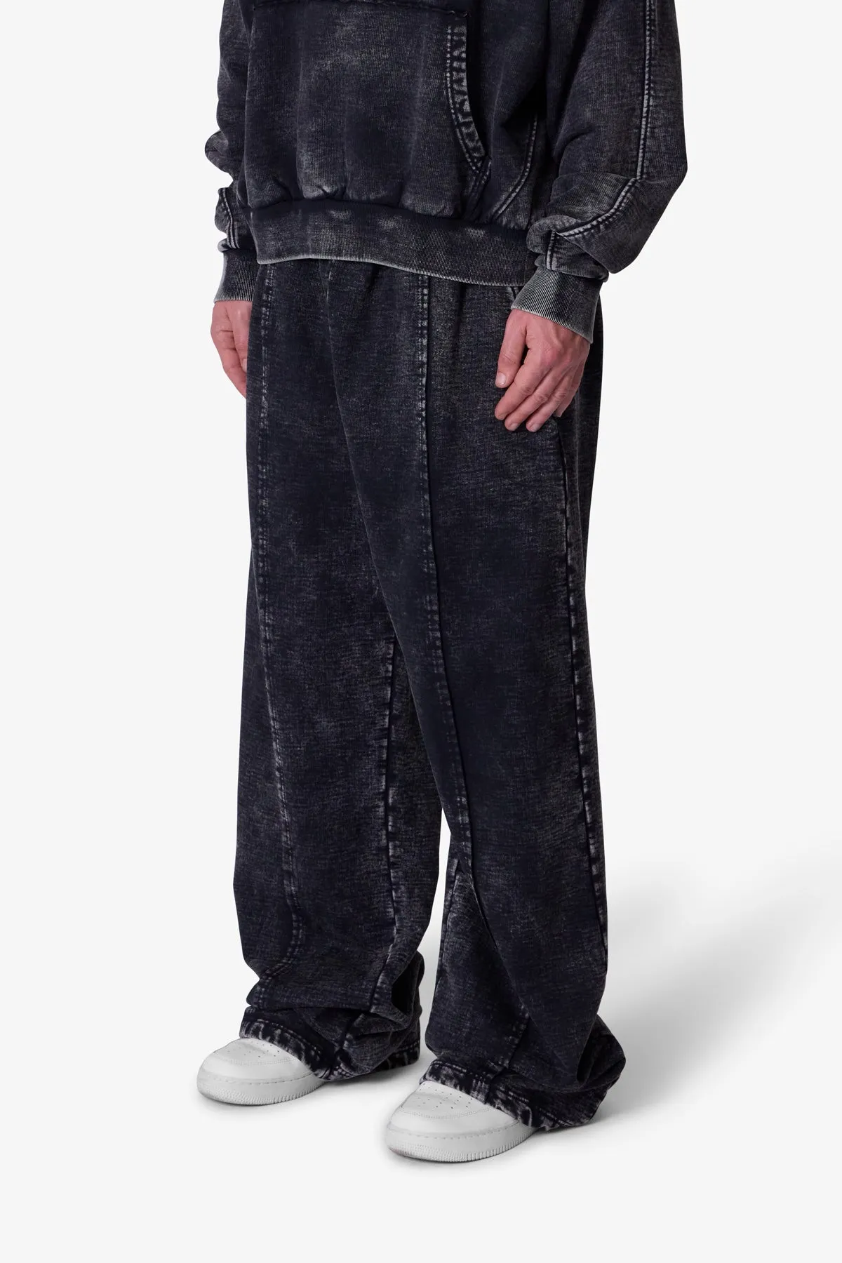Frayed Seam Acid Wash Sweatpants - Black