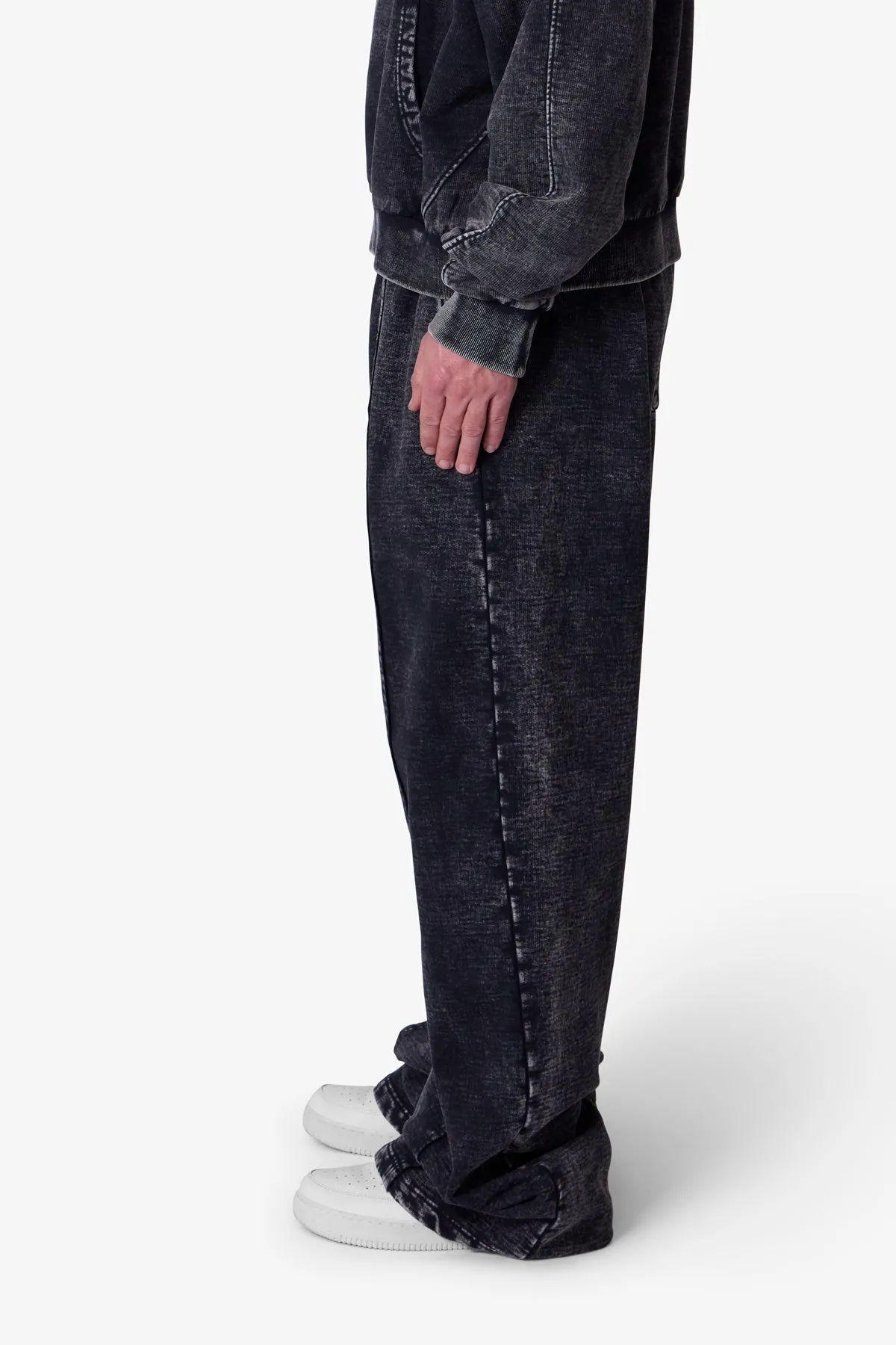 Frayed Seam Acid Wash Sweatpants - Black