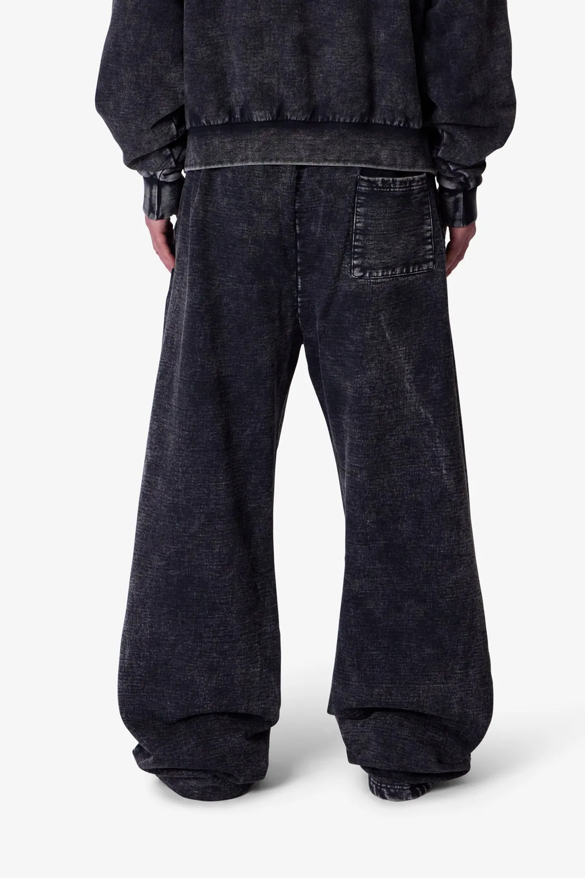 Frayed Seam Acid Wash Sweatpants - Black