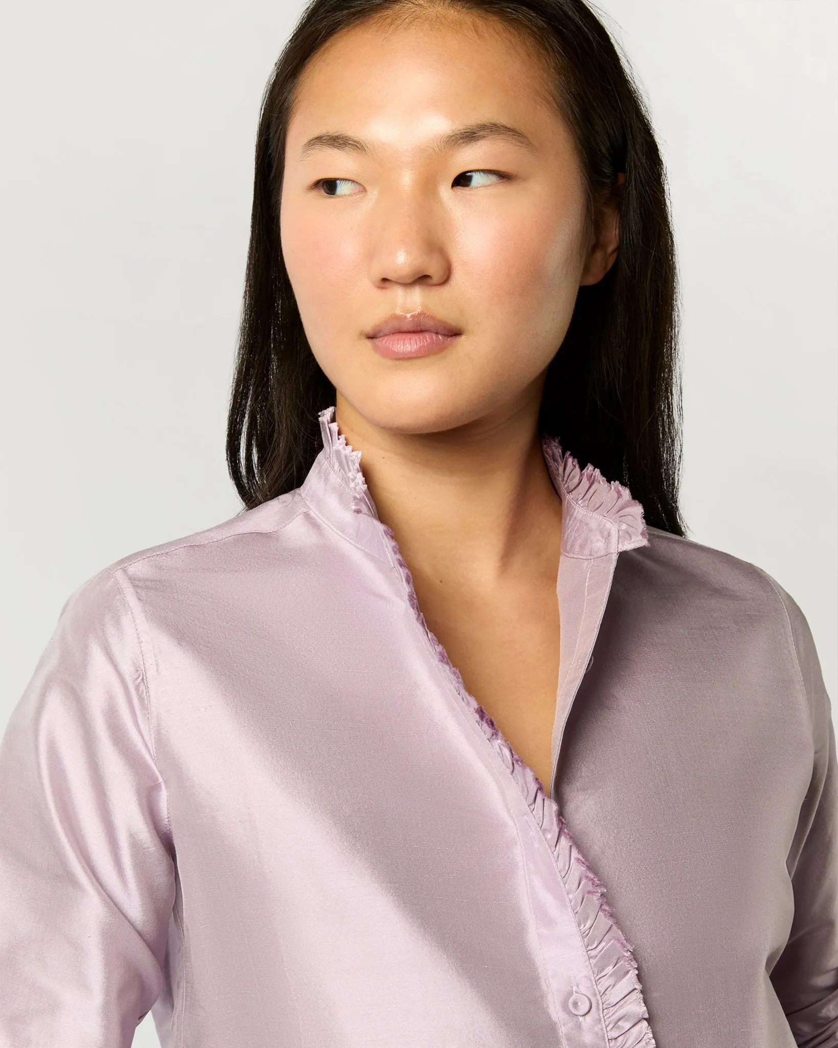 Frill Shirt in Lilac Silk Shantung