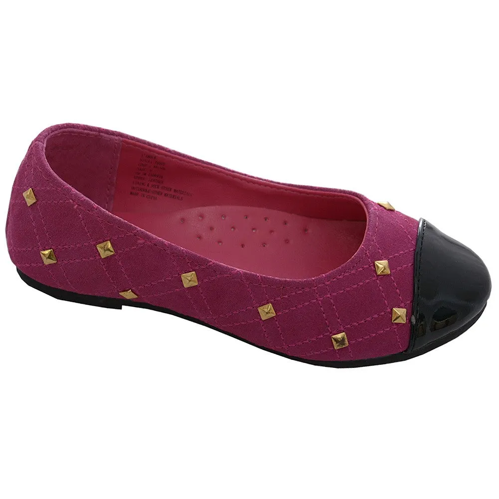 Fuchsia Suede Patent Gold Stud Ballet Shoe Little Girl 11-4