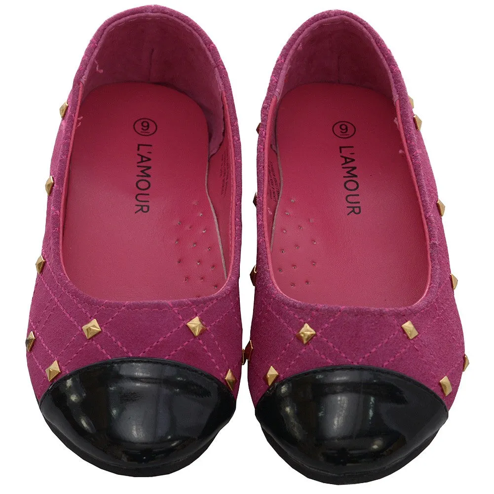 Fuchsia Suede Patent Gold Stud Ballet Shoe Little Girl 11-4