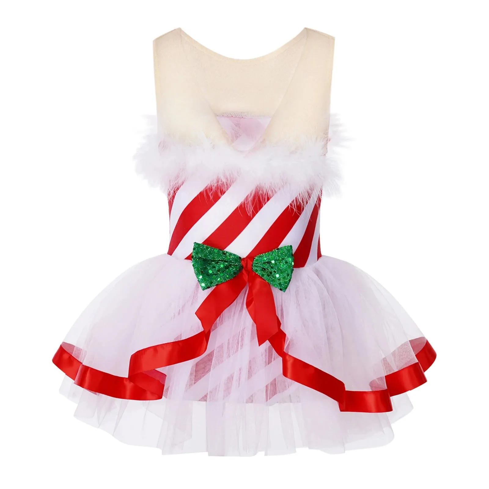 Girls Candy Cane Costume Pageant Party Fluffy Stripe Ballet Dance Leotard