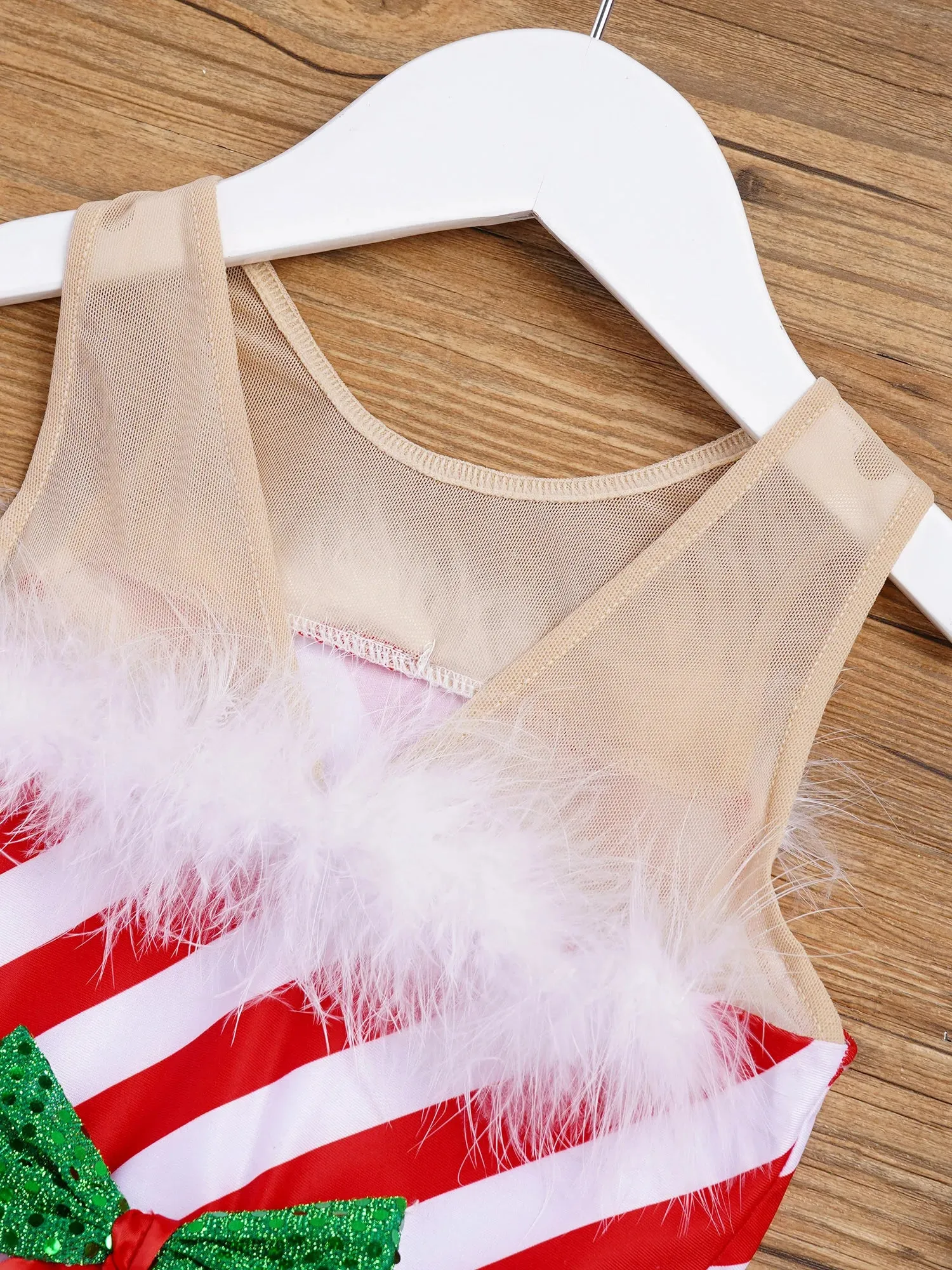 Girls Candy Cane Costume Pageant Party Fluffy Stripe Ballet Dance Leotard