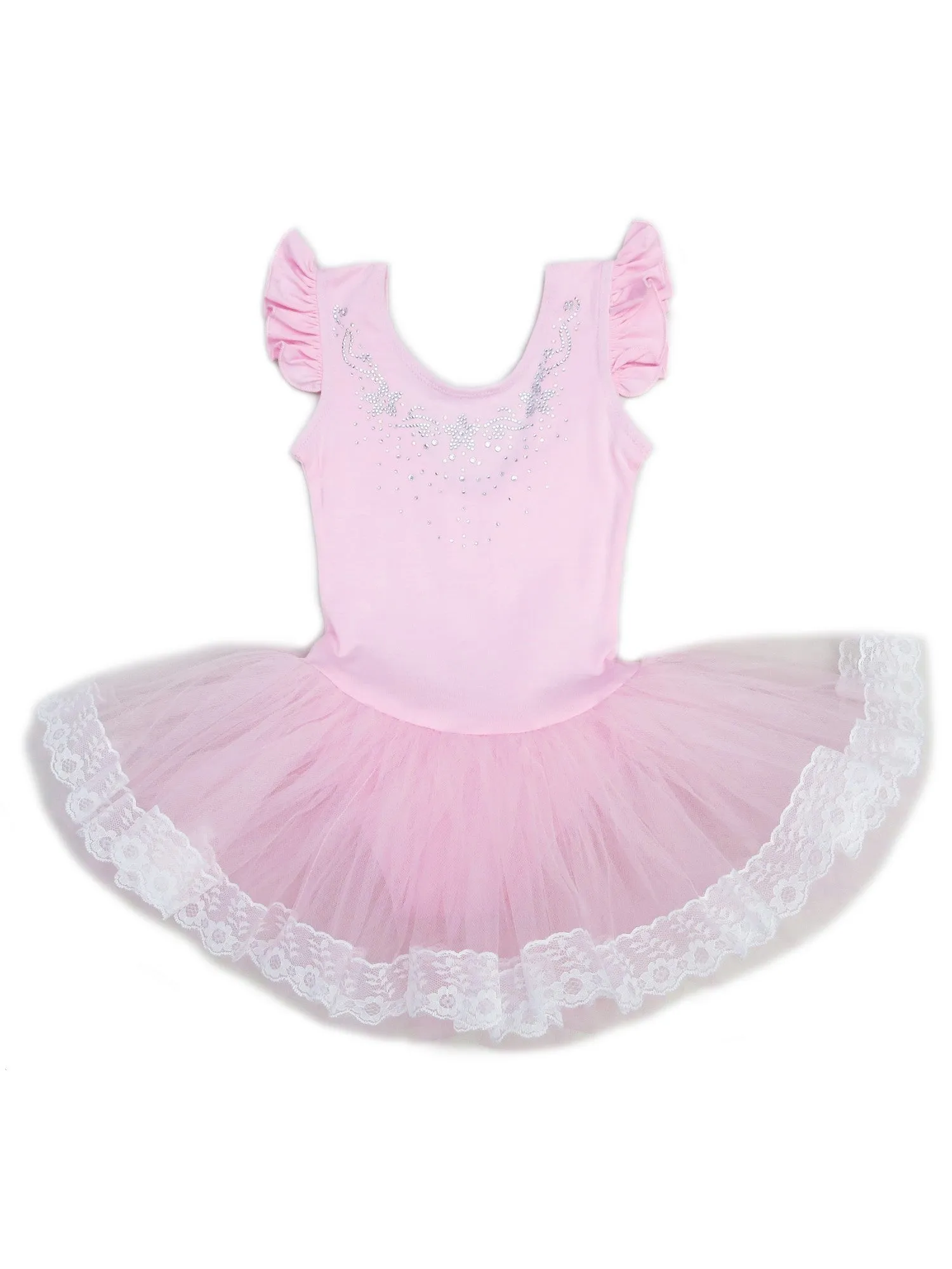 Girls Pink Rhinestone Star Lace Trim Ballet Leotard Dress 9M-8