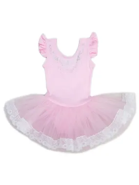Girls Pink Rhinestone Star Lace Trim Ballet Leotard Dress 9M-8