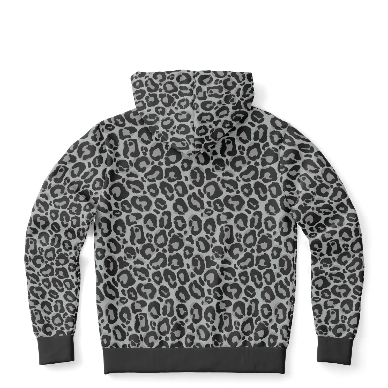 Grey Leopard Zip Up Hoodie, Animal Print Front Zipper Pocket Men Women Unisex Adult Aesthetic Cotton Fleece Hooded Sweatshirt