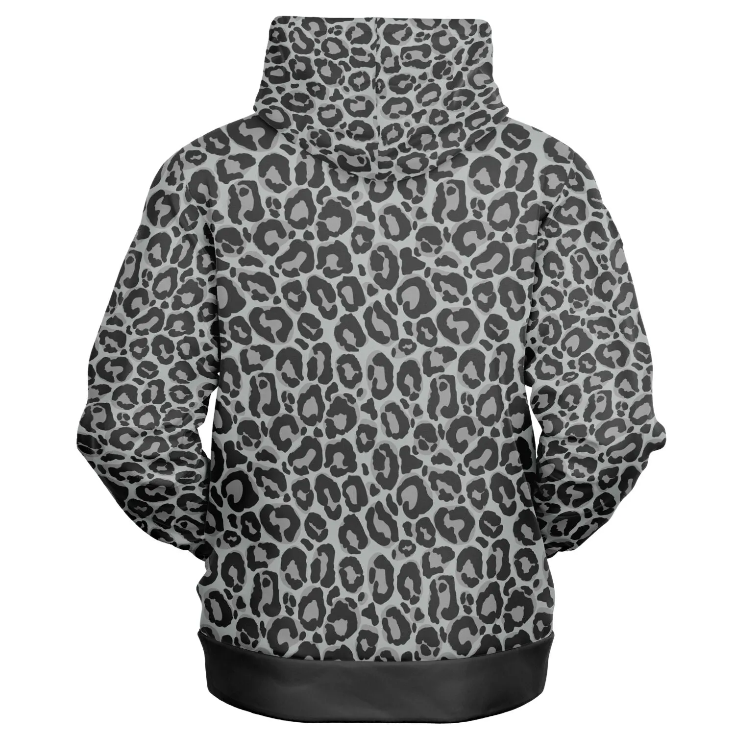 Grey Leopard Zip Up Hoodie, Animal Print Front Zipper Pocket Men Women Unisex Adult Aesthetic Cotton Fleece Hooded Sweatshirt