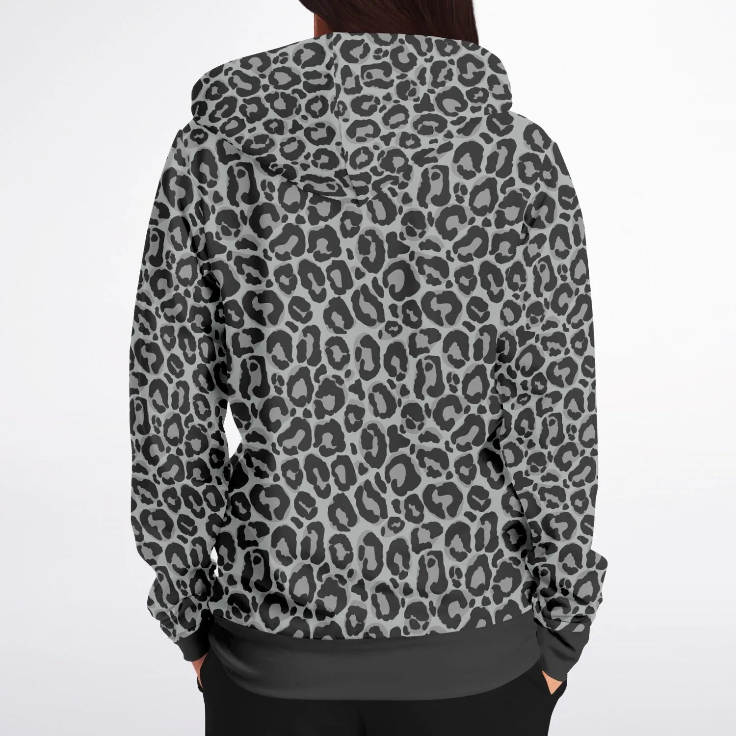 Grey Leopard Zip Up Hoodie, Animal Print Front Zipper Pocket Men Women Unisex Adult Aesthetic Cotton Fleece Hooded Sweatshirt