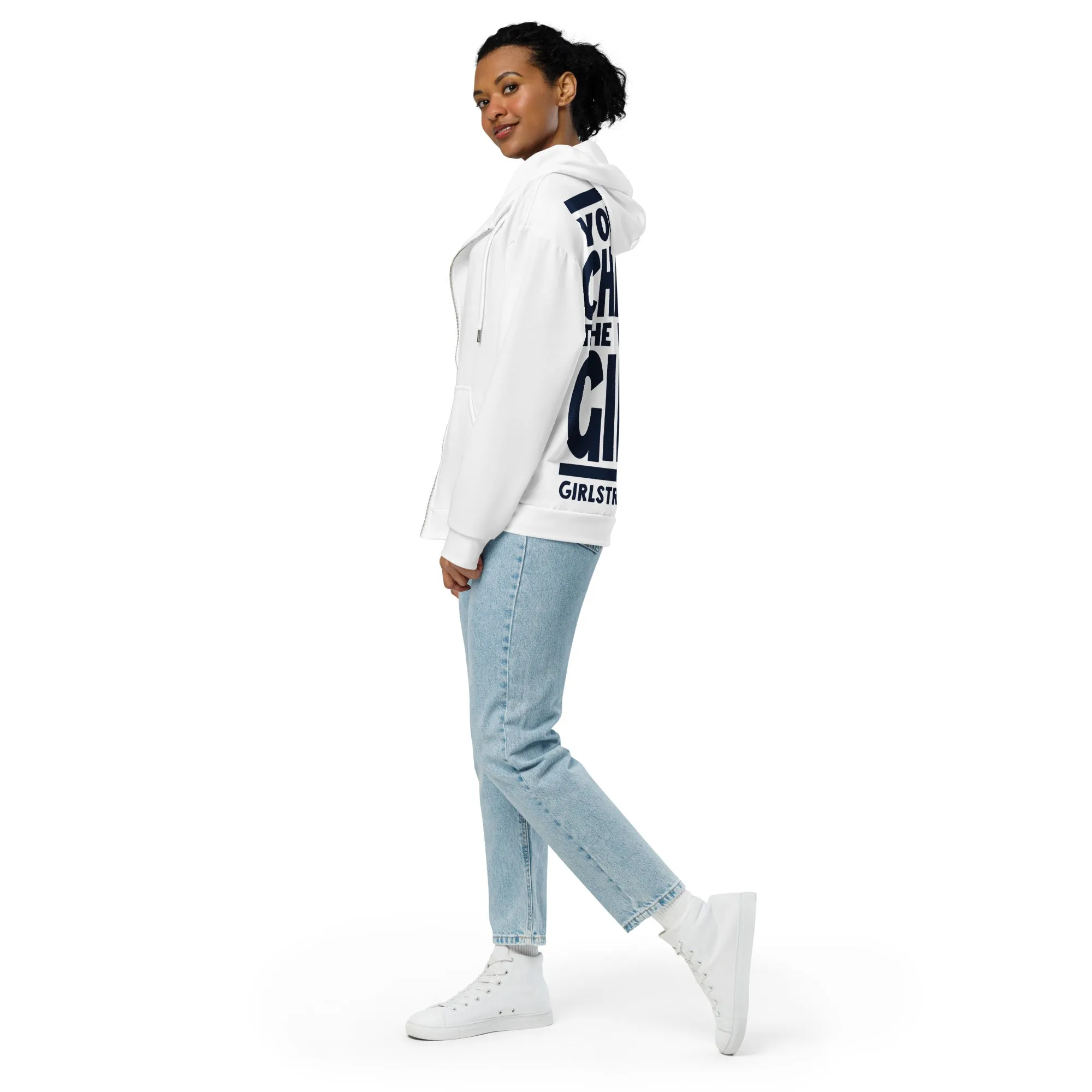 GS GRAPHIX ZIP HOODIE WHITE - YOU CAN CHANGE THE WORLD, GIRL!