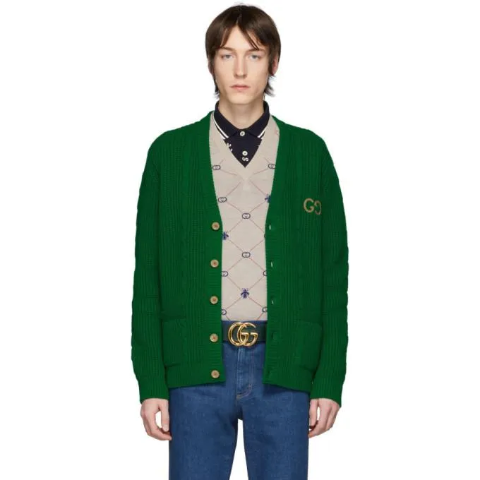 Gucci Green Wool GG Cardigan