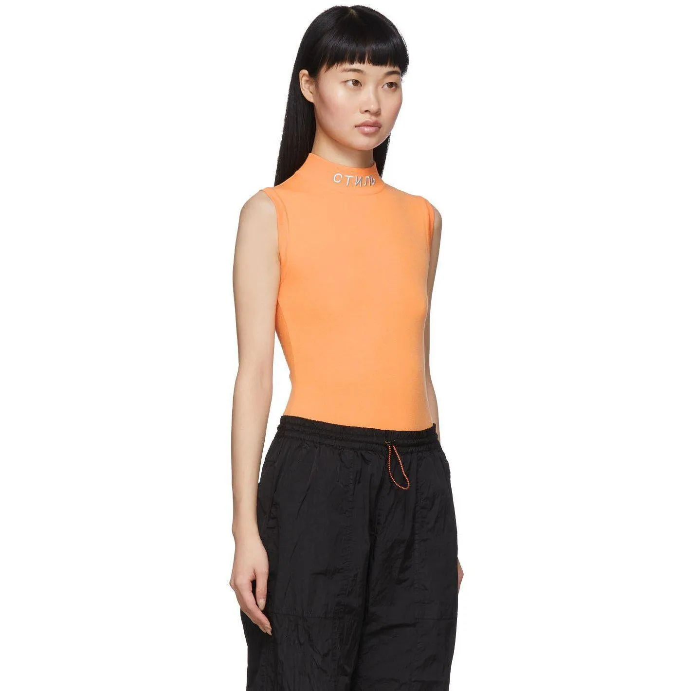 Heron Preston Orange 'Style' Mock Neck Bodysuit