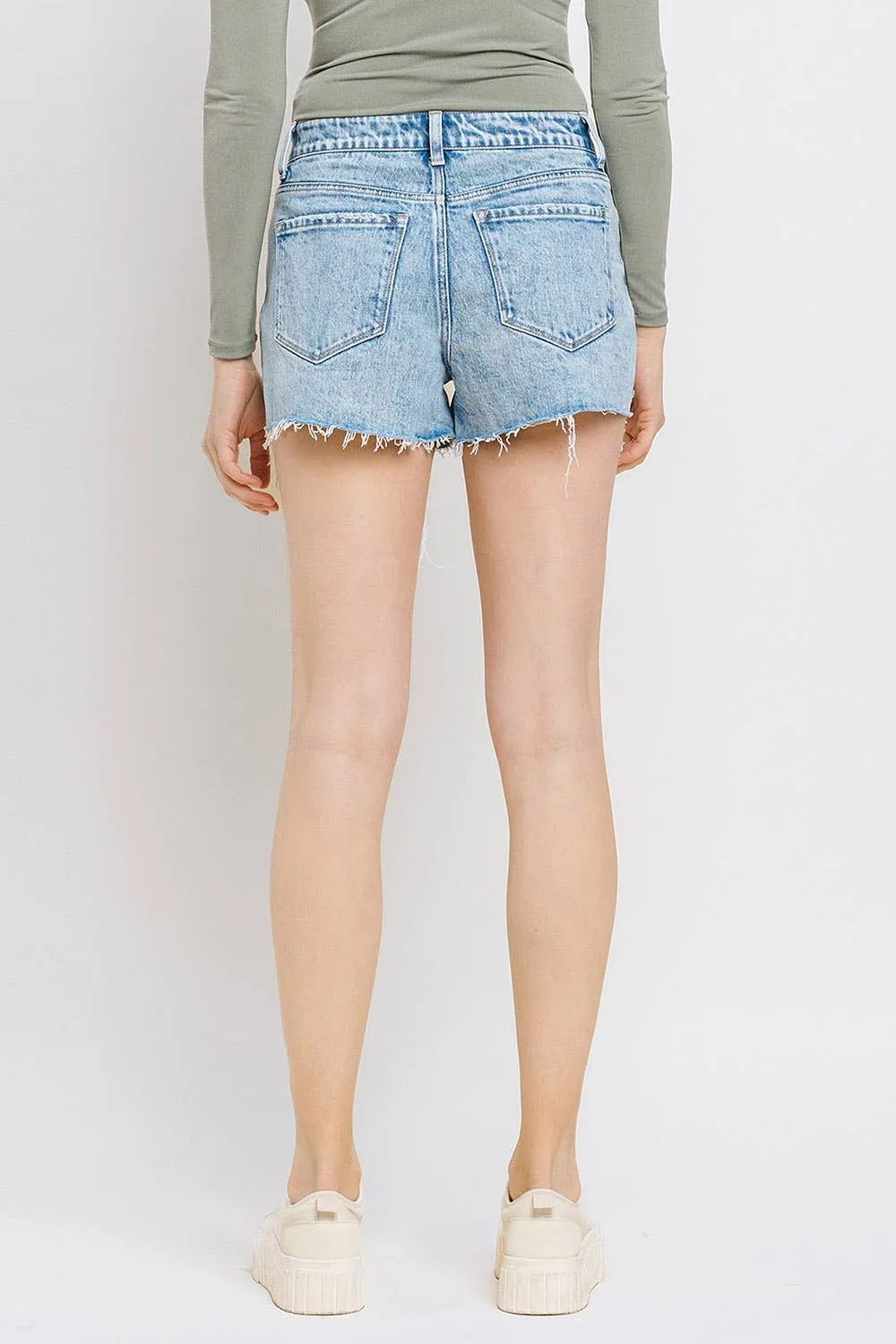 HIGH RISE RAW DISTRESSED HEM  SHORTS T6361: CYNICAL BLUE / L