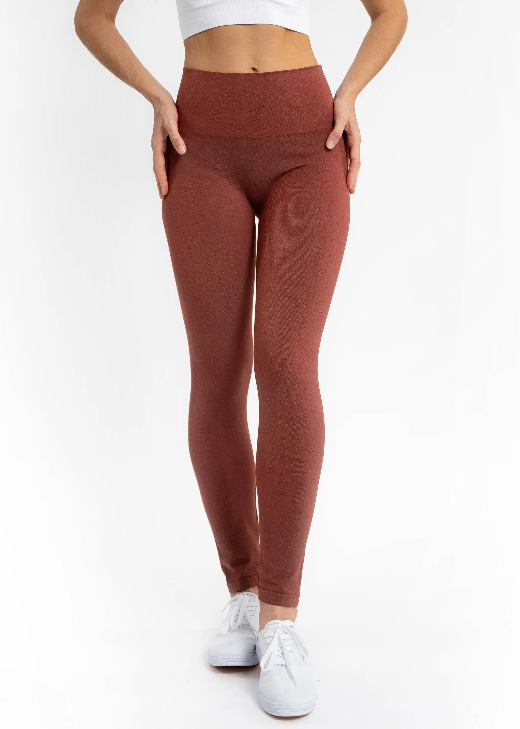 High Waist Crossover Leggings: BURGUNDY DENIM