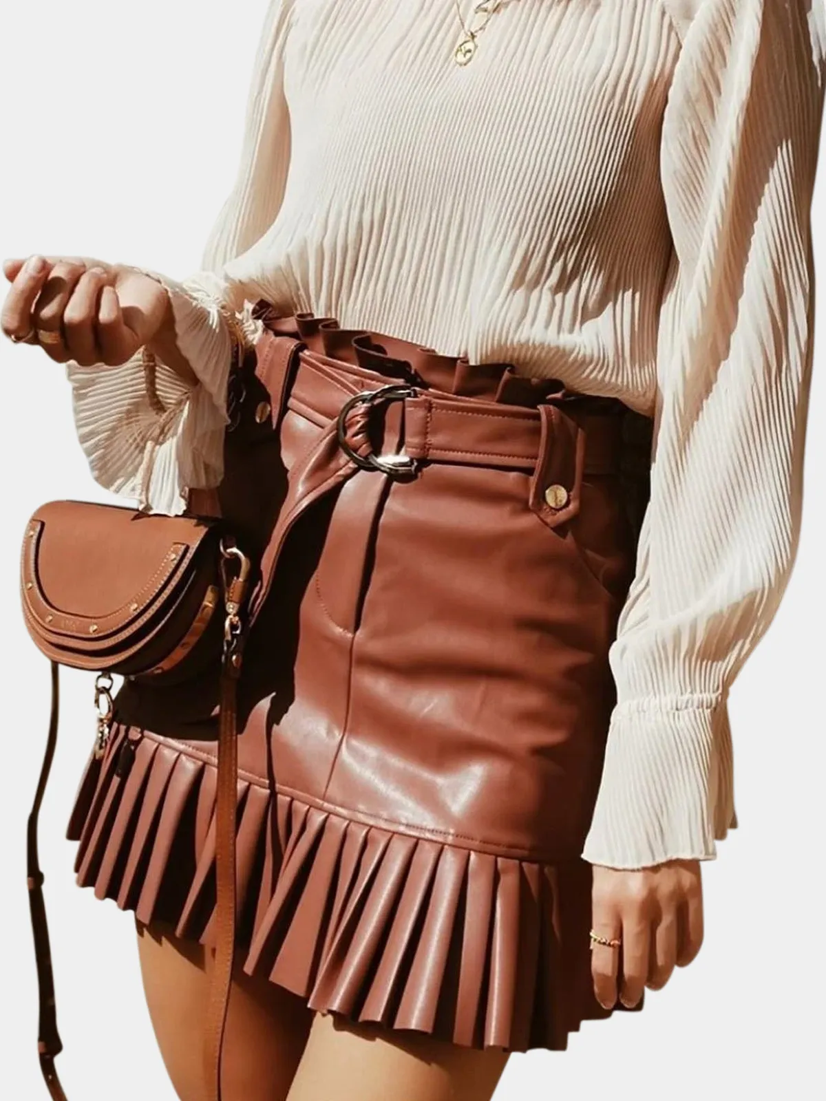 High Waist Pleated Ruffles Skirt