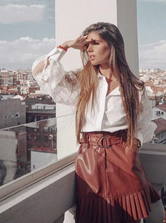 High Waist Pleated Ruffles Skirt