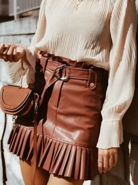 High Waist Pleated Ruffles Skirt