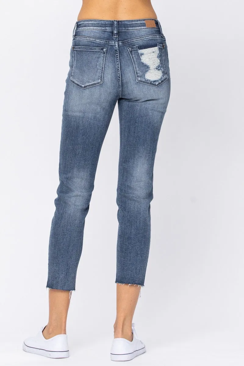 High Waist Raw Hem Relaxed Fit JB71