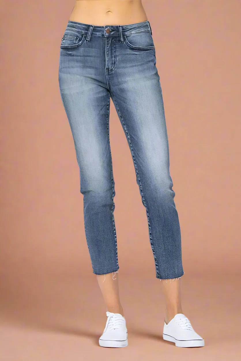 High Waist Raw Hem Relaxed Fit JB71