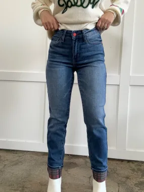 Judy Blue Denim and Plaid Straight Leg Jeans