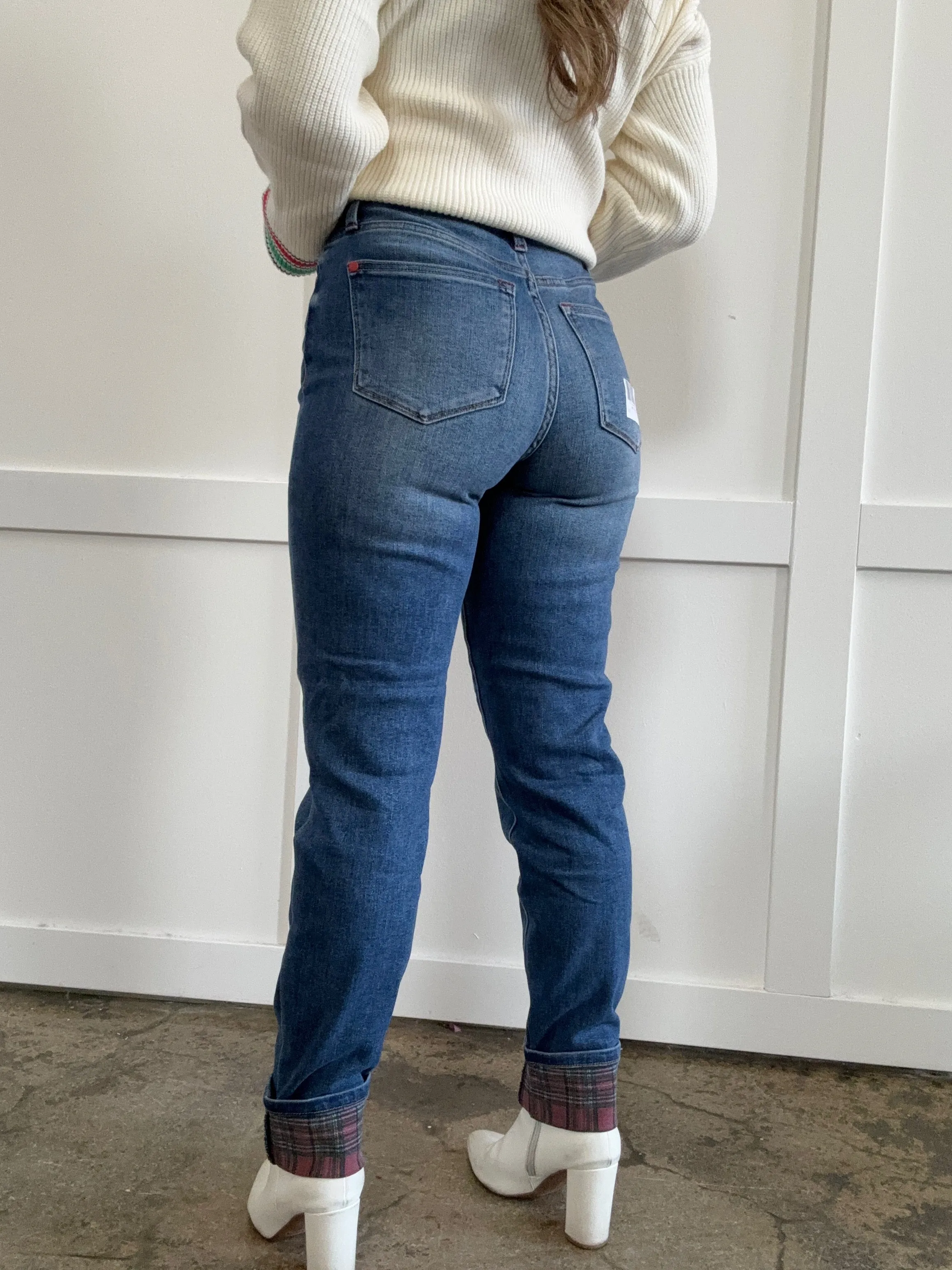 Judy Blue Denim and Plaid Straight Leg Jeans