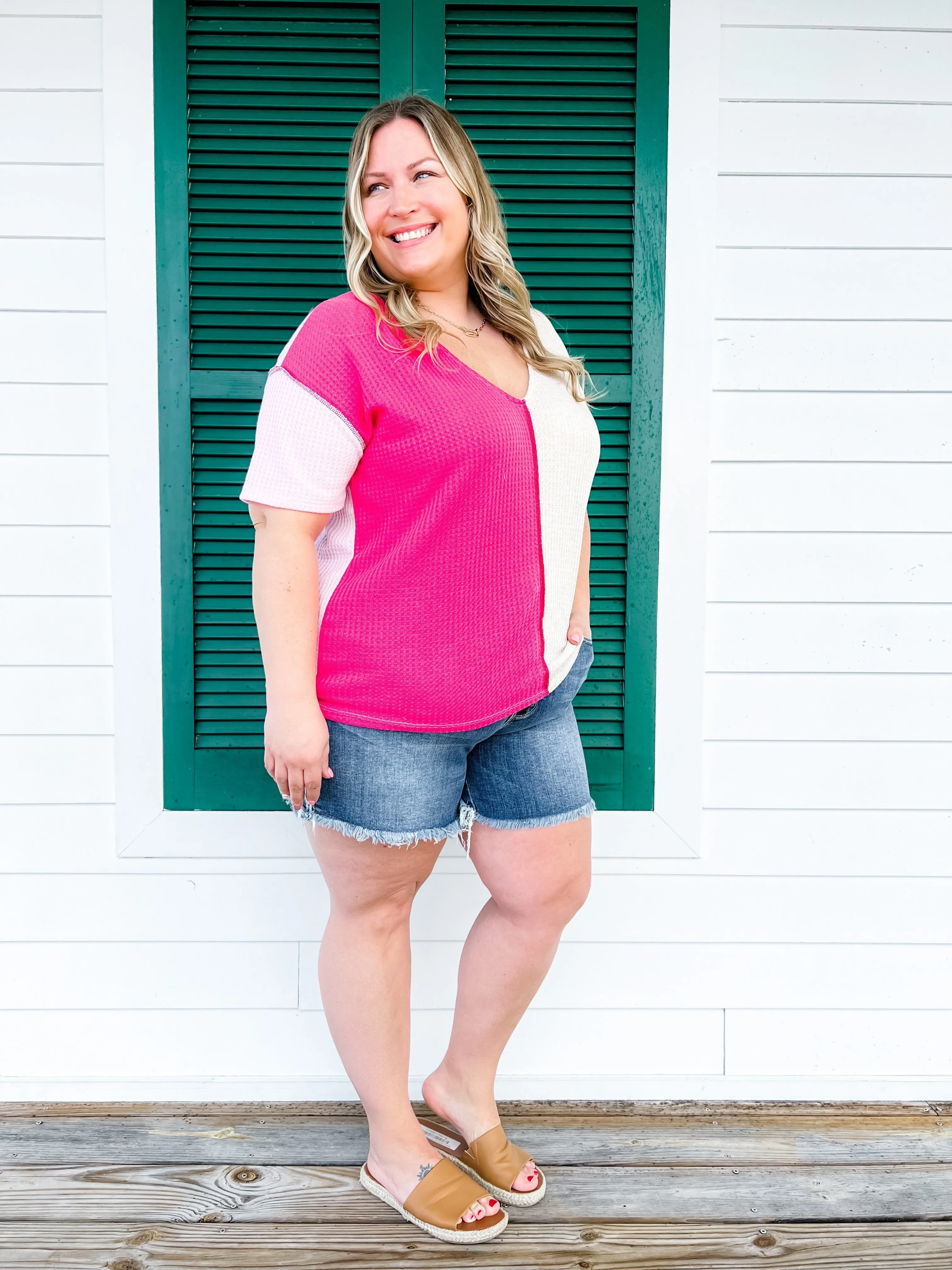 Judy Blue Medium Wash Shorts With Frayed Side Seam Detail