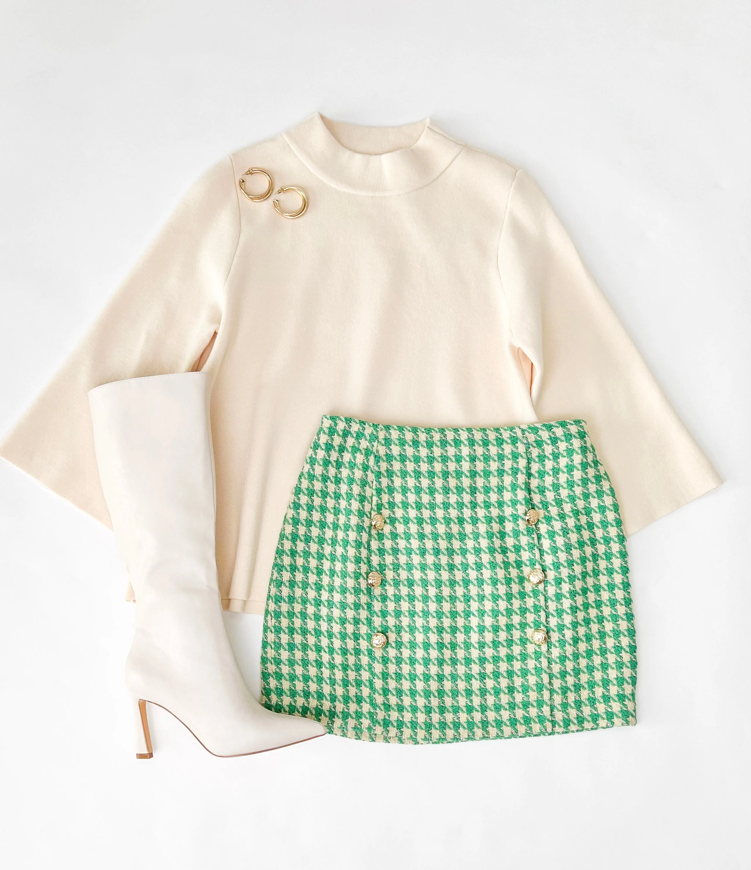 JUST MY TYPE GREEN TWEED MINI SKIRT