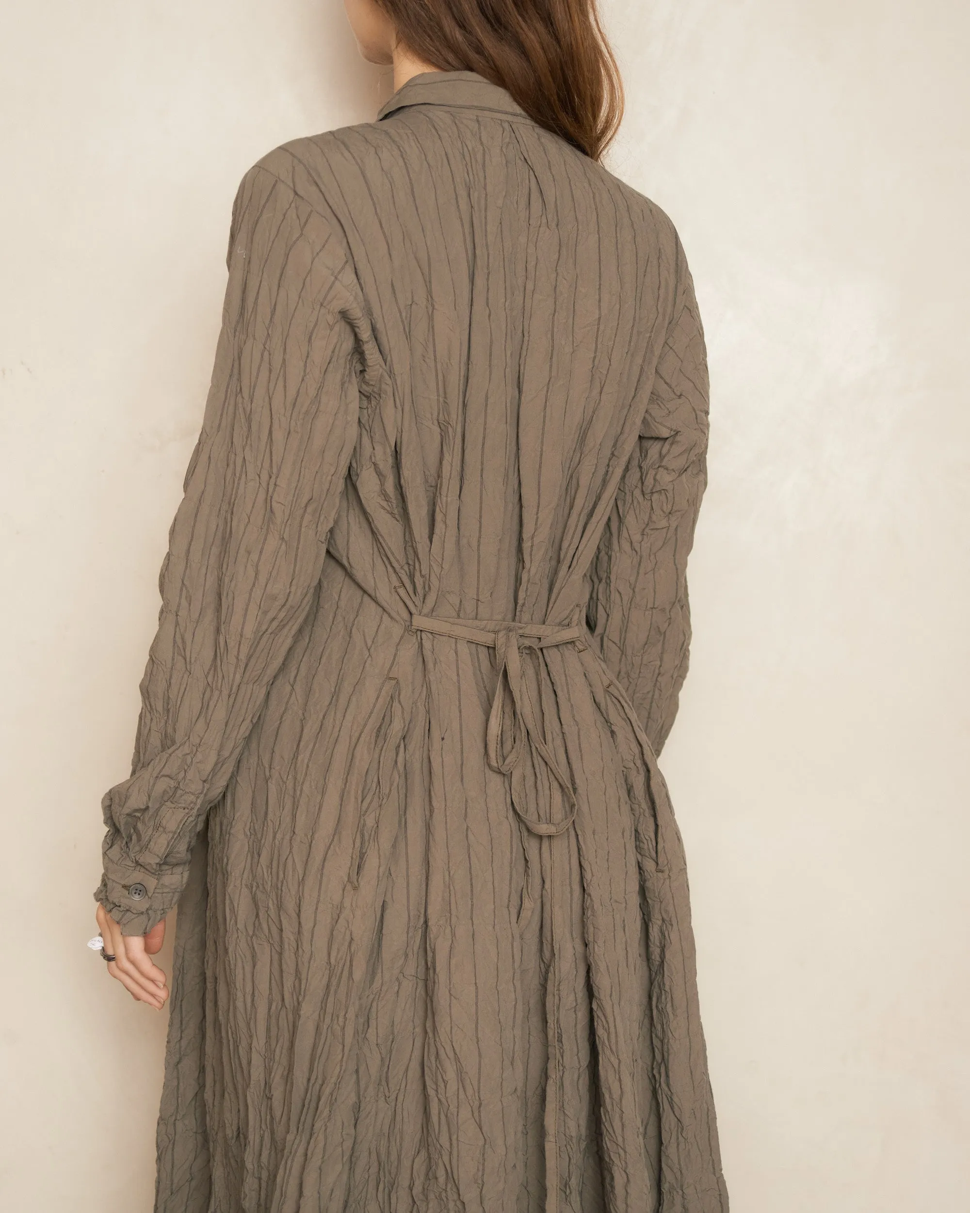 Khaki Grey Stripe Crinkle Dress