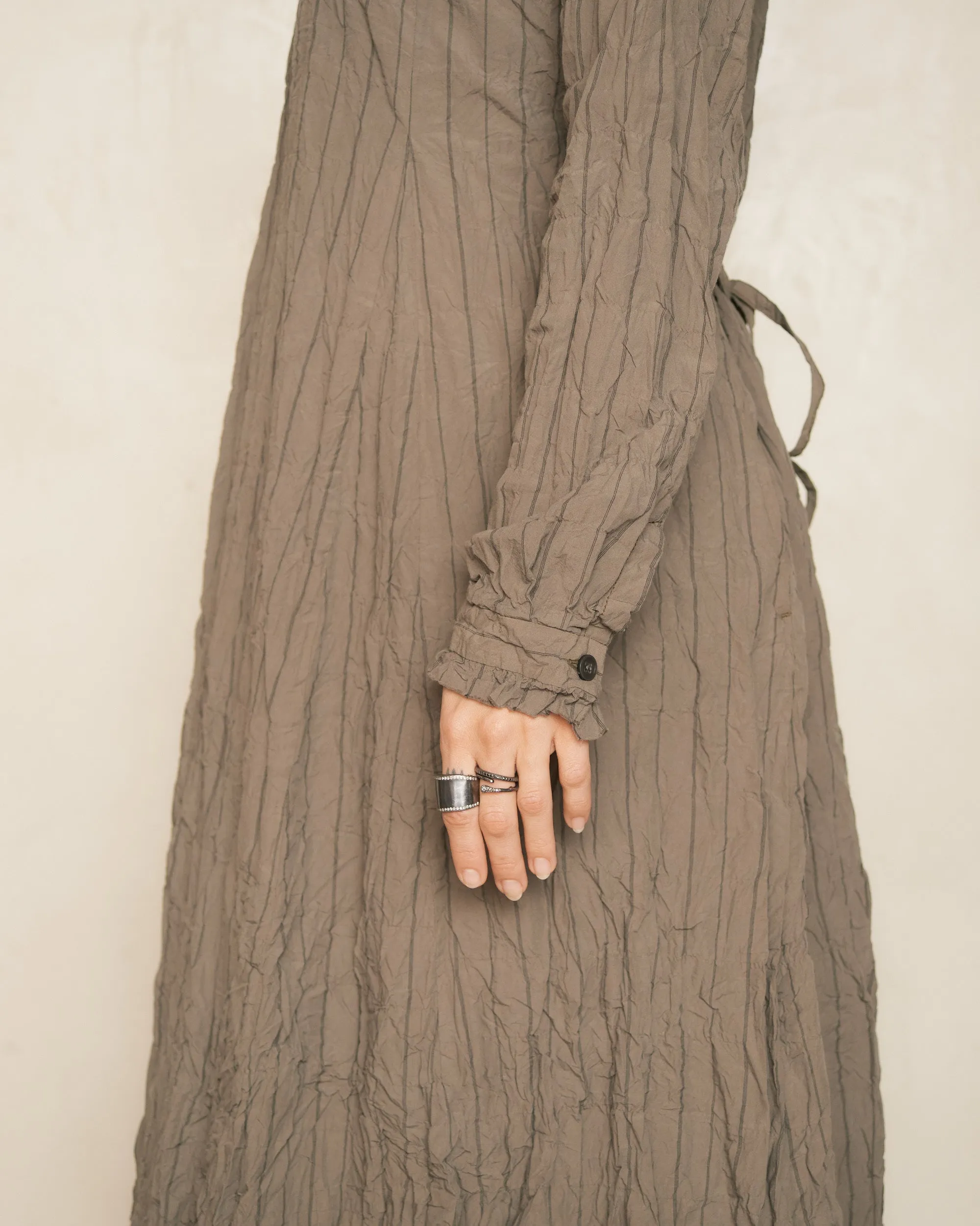 Khaki Grey Stripe Crinkle Dress