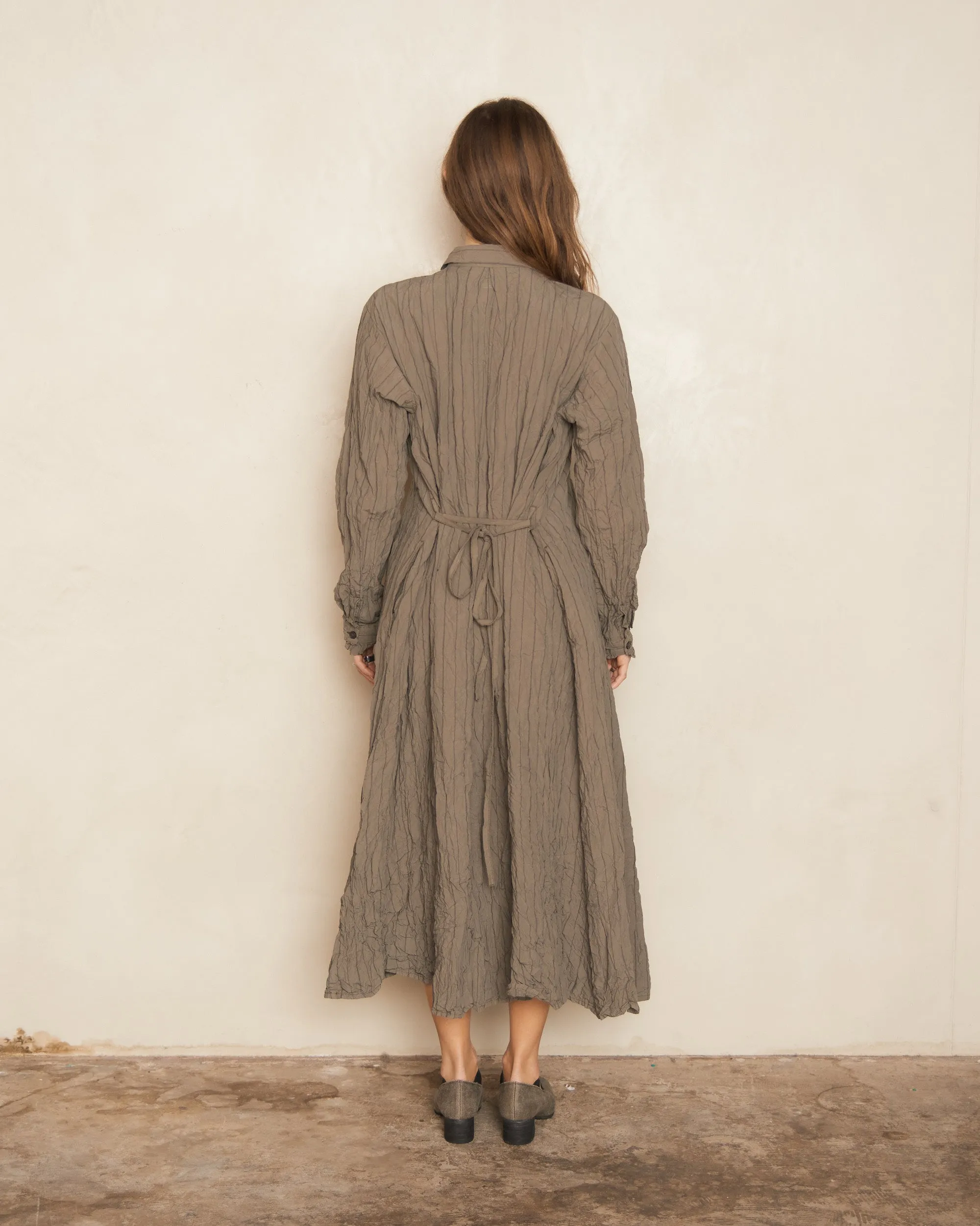 Khaki Grey Stripe Crinkle Dress