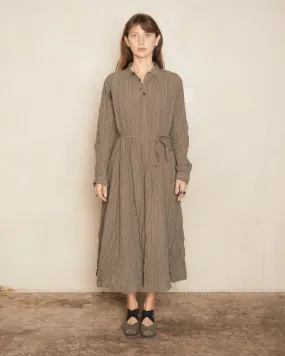 Khaki Grey Stripe Crinkle Dress