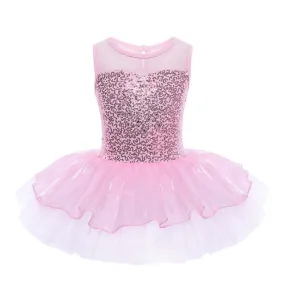 Kids Girls Gymnastic Leotard Ballet Dancer Dress Children Princess Shiny Sparkly Ballerina Praise Dance Tulle Skirt