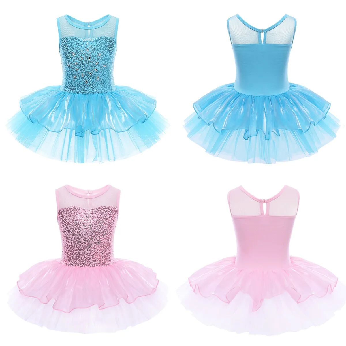 Kids Girls Gymnastic Leotard Ballet Dancer Dress Children Princess Shiny Sparkly Ballerina Praise Dance Tulle Skirt