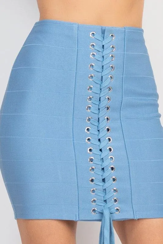 lace up high rise mini skirt
