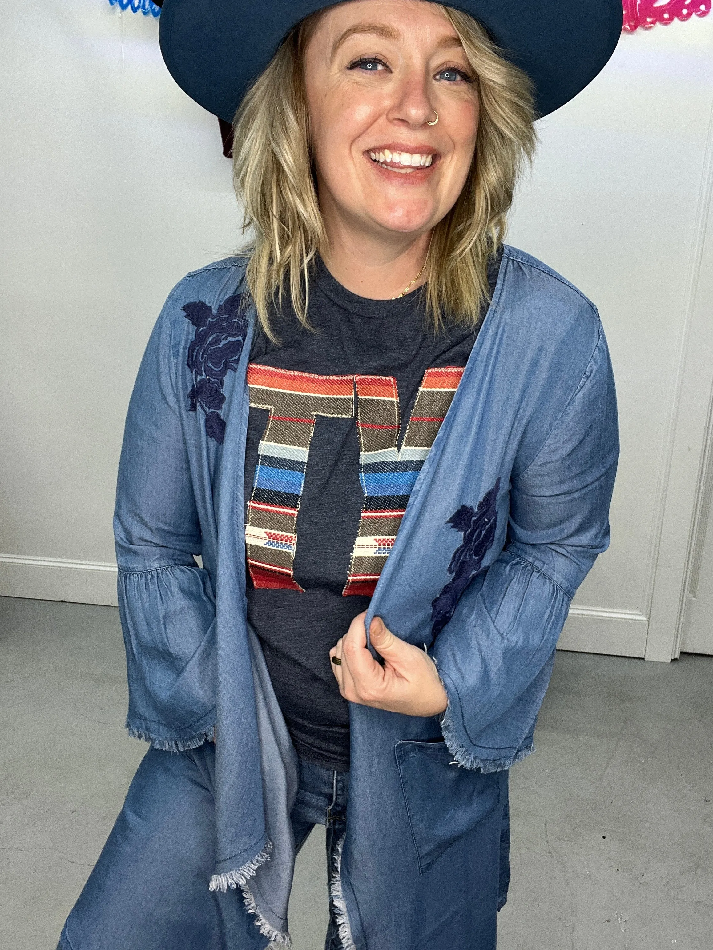 Last Call Botanic Embroidered Denim Cardigan